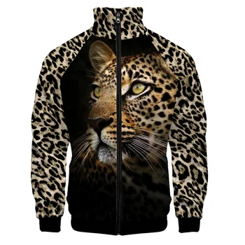 Moda Legal Leopard 3d de Impressão Digital em Zíper Stand Colarinho Homens Casacos de 2022 Outono Novo Casual Manga comprida Casaco para Homens
