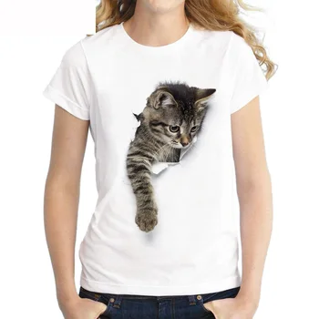 F19 Mulheres T-Shirt 3D gato de Impressão Casual tee Verão de manga Curta, gola Redonda Roupas Baratas China Top Modo