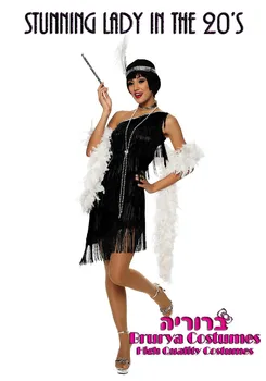 Preto Deslumbrante Senhora de Melindrosa dos anos 20 Traje Vestido de Fantasia das Mulheres da década de 1920 Grande Gatsby Adultos Traje Sem Pena do cabo
