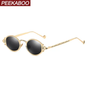 Peekaboo mens oval óculos de sol dos homens 2019 estilo punk red mulheres de óculos de sol retro rodada de ouro preto armação de metal de alta qualidade UV400