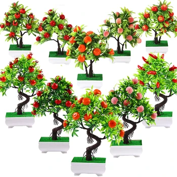 Plantas artificiais Bonsai de tangerina Fruto de Árvore em Vaso para a Casa de Casamento Decoração da Flor do Hotel Decoração para uma Festa Falso Vasos