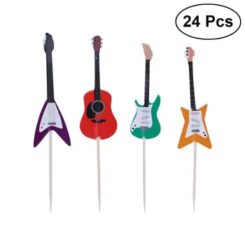 24pcs/set de Guitarra Cupcake Toppers Pega Instrumento Musical de uma Forma de Decoração do Bolo de Ferramentas para a Festa de Aniversário Decoração