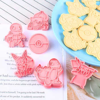 6pcs/set Pokemon Cortadores de Cookie 3D Cartoon Pressable Biscoito Molde Cookie Carimbo de Cozinha DIY Molde de bolo de Brinquedos para Festa Bakeware Ferramenta