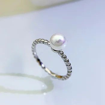 2022 natural novo anel de pérola feminino S925 de prata simples de esferas de borda redonda brilhante anel de pérola