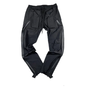 Preto Leve Multi-Zip Faixa Calças De Nylon De Alta Qualidade Kanye Kpop Streetwear Sete Estilo De Bolso