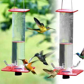 Suspensão Beija-Flor Alimentador Transparente Longo Tubo Alimentador Do Pássaro Caixa De Comida De Pássaro Acessórios Para O Exterior