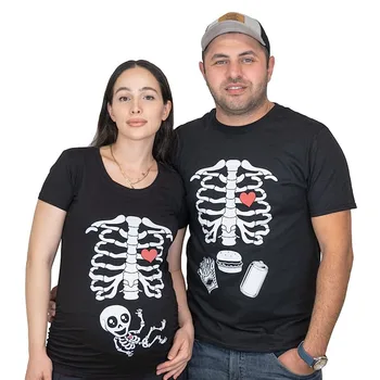 Maternidade de Halloween Esqueleto de T-Shirts Par de raios-X de Bebê Gravidez Tee Homens Hambúrguer de Comida Engraçado Gravidez Anúncio Y2k Roupas
