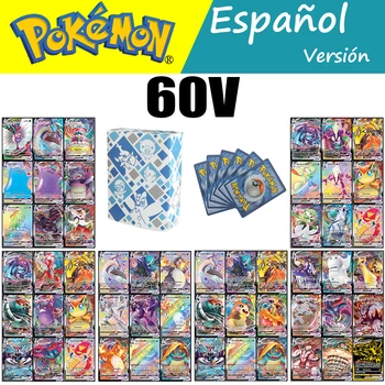 Novo 60PCS Pokemon Cartão em espanhol V Treinador Pokémon Energia Brilhante Jogo de Cartas Castellano Español Crianças Brinquedo
