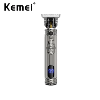 Kemei Barbeiro Profissional Precisa Zero Espaçada Aparador de Pêlos display LCD T-lâmina sem Fios, com Acabamento de Máquina com Cabeça Humana Fraseado