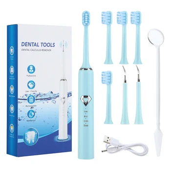 8 em 1 Electric Sonic Escova de Dentes Branqueamento kit Clareador dental Cálculo Removedor de Tártaro Ferramentas Mancha de Limpeza