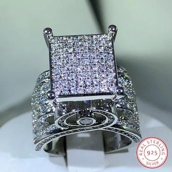 Prata 925 esterlina de alta qualidade branco zircão anel de diamante geométrica tridimensional diversificada anel adequado para casal