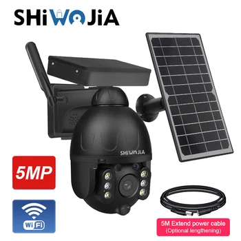 SHIWOJIA Solar, Câmera de 5MP Wifi sem Fio ao ar livre Zoom de 4X 7.8 Solar de W Panles Bateria Câmera de Vigilância Preto de Segurança CCTV 360