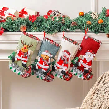 Natal a Meias Meias com Boneco de neve Santa Elk Suportar a Impressão de Natal Doces Saco de Presente de Lareira de Natal Decoração da Árvore de Ano Novo