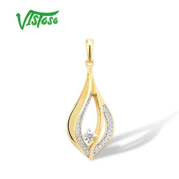VISTOSO Autêntica 14K 585 Amarelo Pingente de Ouro Para as Mulheres Diamante Espumante Geométricas Pingente Delicado Clássico na Moda Jóias Finas