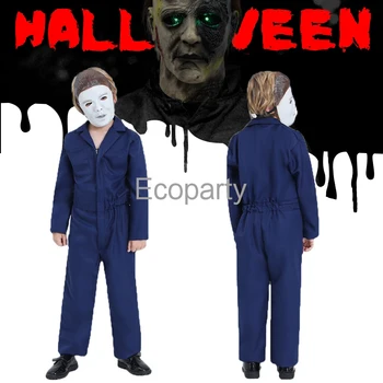 Crianças de Halloween, Michael Myers Cosplay Traje de Terror Assassino Macacão Azul da Roupa de Trabalho do Carnaval Palco do Show de Roupas Para Crianças