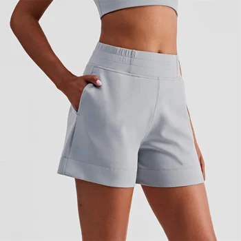 Pura Mulheres de Cintura Alta Pocket Yoga Shorts Plus Size Solta Esportes Ciclismo Shorts de Fitness Três Calças de Treino de Ginásio de Roupas